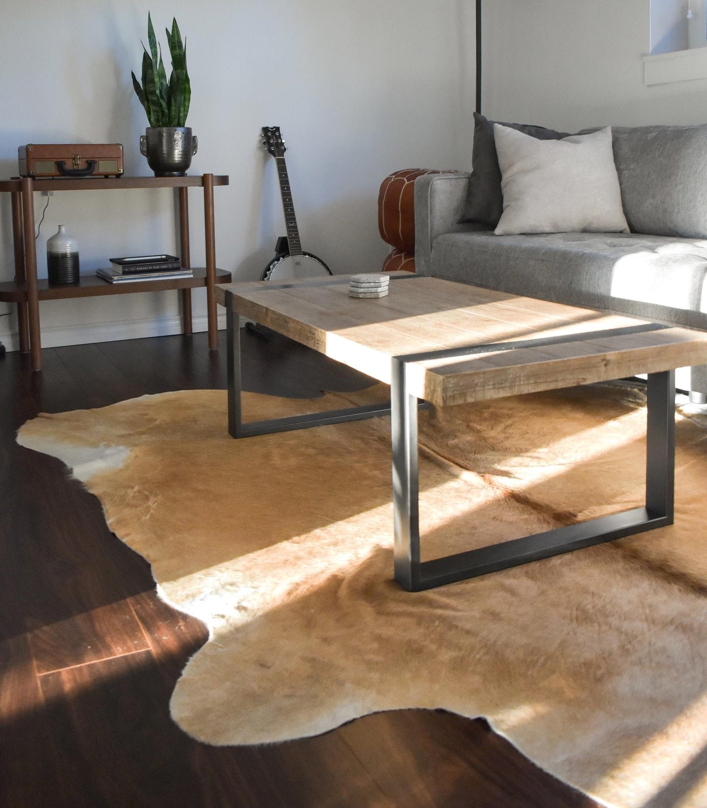 Brown and White Cowhide Rug